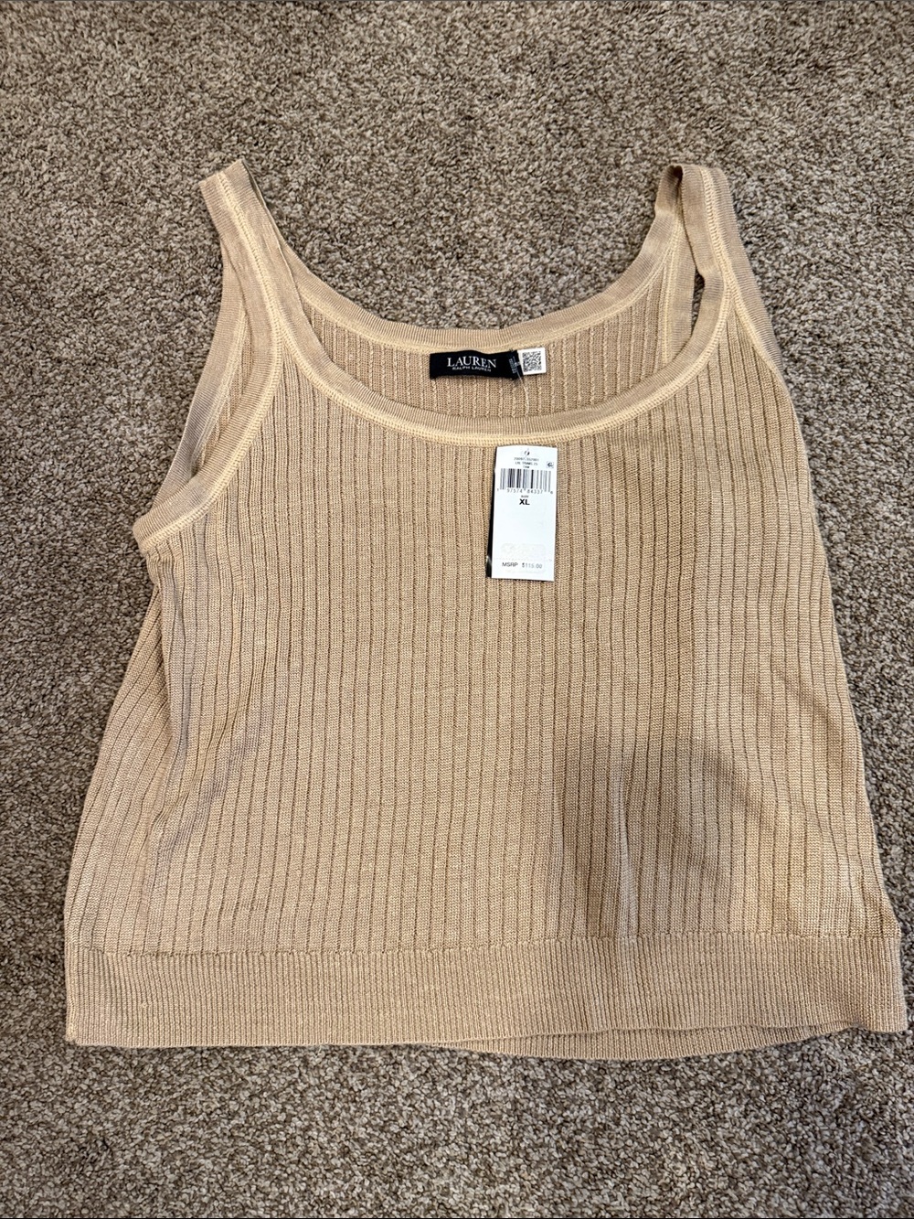 Lauren Ralph Lauren Beige Ribbed Knit Tank Top